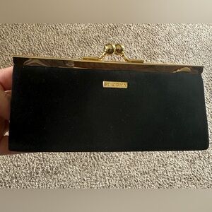 St. John Elegant Black Velvet Clutch with Gold Trim